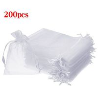 Boshen 100/200PCS Organza Gift Candy Sheer Bags Mesh Jewelry Pouches Drawstring Bulk for Wedding Party Favors Christmas 3"x4" 5"x7" (3" X 4"(200PCS), White)