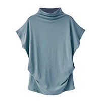 Xia&Han Women Casual Loose Shirts Pleated Tank Turtleneck Tunics Solid Blouse Sleeveless Tops Vest Blouse Light Blue