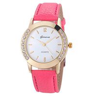 Women Watches Daoroka Women's Fashion Retro Digital Dial Leather Band Big Numbers Quartz Analog Wrist Watch (Hot Pink)