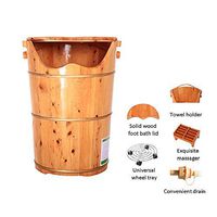 Foot Tub, Foot Spa Wooden Tub， Fragrant Cypress Wood Foot Bucket ，with Universal Wheel，Massage Stool, with lid (Size : A)