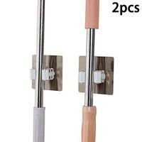 Vpang 3M Self Adhesive Broom Mop Holder Broom Gripper Holds Wall Mounted Cleaning Tools Organizer, Pack of 2 (White, Single Hook)