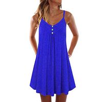 Kiyotoo Women Summer Tank Top Dress Casual Spaghetti Strap Button Down V Neck Sleeveless Beach Swing Dresses Sundress