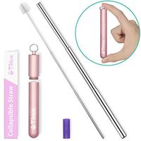 Reusable Collapsible Straw, 9.25'' Telescopic Stainless Steel Metal Straws, Portable Drinking Straw with Case for Yeti Rtic Ozark Tumbler, Perfect for Drinking Water, Coffee, Smoothie, Milkshake(Pink)