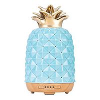 COOSA Essential Oil Diffuser,250ml Ceramic Pineapple Aromatherapy Cool Mist Humidifier with 7 Color Changing Light Waterless Auto Shut-Off（Bule） (Blue)