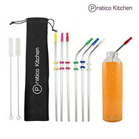 6 Stainless Steel Straws Straight & Curved Set - 3X 10.4 inch Straight & 3X 10.4 inch Curved Straws with Silicone Drinking Tips & Silencers (1 Pack)