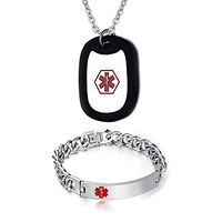 Free Engraving-8.3" Men's Medical Alert ID Bracelet and Pendant Necklace Set,Free Chain 20"