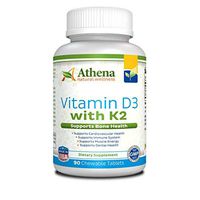 Athena - Vitamin D3 2000IU with K2 (MK7) - 90 Chewable Tablets - Supports Immune System - Muscle Energy - Strong Bones - Healthy Dental - Non GMO