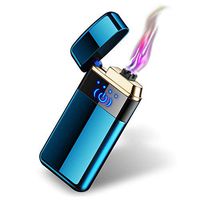 Double Arc Electric Lighter Smart Fingerprint Sensor Lighter Flameless Windproof Lighter USB Rechargeable Fashion Lighter Best Gift for You (Blue)