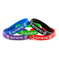 Autistic ID Bracelet Wristband Combo - 5 Pack - 6 Inches - Black Blue Green Red Purple