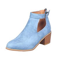 KAIXLION Shoes Women’s Stylish Chunky Block Heel Closed Toe Comfortable Cut Out Pointed Toe Ankle Bootie Blue