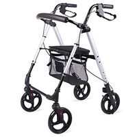 HMHD Folding Rollator Walker-Hand Brake Wide Seat(Chair) 4 Solid Wheels-Height Adjustable Medical Rolling Mobility Rollator for Adult/Senior/Elderly/Disabled-Drive Transport Walker,Walking Aid