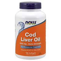 NOW Supplements, Cod Liver Oil, Extra Strength 1,000 mg with Vitamins A & D-3, EPA, DHA, 180 Softgels