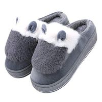Dainzuy Womens Slipper Faux Fur Fluffy Wedges for Winter Warm Non-Slip Floor Home Slippers Indoor Shoes Gray