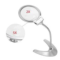 2X 5X Desktop Magnifier Reading Portable Hands Free 2 LED Light Professional Magnifying Desktop Foldable Loupe with Hands Free Adjustable Lamp Swivel Arm -No Batteries