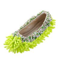 Microfiber Washable Mop Slippers Shoes For Women Floor Dust Dirt Hair Cleaner (Color : Green)