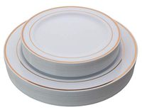 Exquisite Reflective Plastic Plates-60 Peices Premium Heavyweight Plastic Dinnerware (30-10.25" Dinner and 30-7.5" Salad/Dinner) Wedding Like China (Rose Gold)