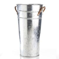 Old Fashioned Tin Tall French Market Flower Bucket with Copper Colored Handles 9" Tall