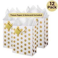 CRANBURY Medium Gold Gift Bags with Tissue Paper (Set of 12, Dots), Metallic Gold Foil Gift Bags for Baby Shower, Birthday Gift Bags, Gift Bags for Wedding, Return Gift Bags, Bolsas de Regalo