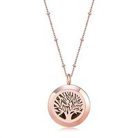 Mesinya Rose Gold Color 316L S.Steel Essential Oils Aromatherapy Diffuser Locket Necklace 20'' Chain (Tree of Life 1'')
