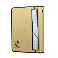 Moonwbak Cigarette Case Lighter, Multifunction Cigarette Box Holder USB Electric Rechargeable Cigar Lighter,Push Out Cigarette Holder with Electric Torch (Gold-Black)