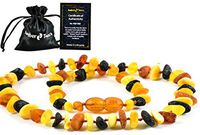 Amber Necklace (Unisex) - Anti inFlammatory, Pain Reduce Properties - Certificated Natural Baltic Amber, Highest Quality. (13 inch.) (UNPOLISHED)