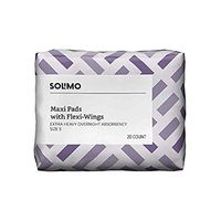 Amazon Brand - Solimo Thick Maxi Pads with Flexi-Wings for Periods, Extra Heavy Overnight Absorbency, Unscented, Size 5, 20 Count