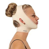 Post Surgical Chin Strap Bandage for Women - Neck and Chin Compression Garment Wrap - Face Slimmer, Jowl Tightening, Chin Lifting (Beige, M)