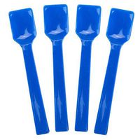 [100 Count] Blue Plastic Gelato Tasting Spoons 4 Inch Mini Disposable Shovel Spoons for Sampling Yummy Desserts, Foods & Ice Cream - Frozen Dessert Supplies