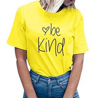 Meikosks Womens Be Kind Letter Print T-Shirt Round Neck Short Sleeve Tops Loose Blouse Yellow