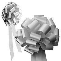 Big Decorative Silver Ribbon Pull Bows with Long Tails - 9" Wide, Set of 6, Wedding Decor, Anniversary, Reception School Dance, Birthday, Shower