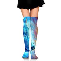 Fire And Ice Wolf Womens Over Knee Long Tube Crew Socks Printed Novelty Stretch Stockings For Sports
