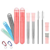 2 Pack Reusable Metal Straws Collapsible Stainless Steel Drinking Straws, Portable Telescopic Foldable Straw with Case, Silicone Mouthpiece, Brushes & Carabiner | BPA Free（2Healthy Coral）