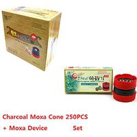 Korea Natural Charcoal Red Clay Mugwort Wormwood Loess Cones Smokeless Scentless 250PCS Bulk with Holder Warmer Heater Device Plate (Moxa Device + 250 Cone Set)