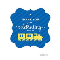 Andaz Press Birthday Fancy Frame Gift Tags, Thank You for Celebrating with Us, Train, 24-Pack, for Gifts and Party Favors