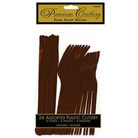 Premium Heavy Weight Assorted Cutlery | Chocolate Brown | Pack of 24 | Party Supply