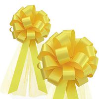 Yellow Wedding Pull Bows with Tulle Tails - 8" Wide, Set of 6, Healthcare Workers Support Ribbon, Spring, Summer, Birthday, Aisle Decorations, Easter