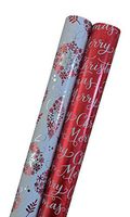 Christmas Wrapping Paper Set - Red and Silver Foil Ornaments and Red Holographic - 120 Square Feet (Bundle of 2 Rolls, 60 Sq Feet Each) of Fancy Holiday Gift Wrap with Grid Lines for Easy Cutting