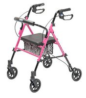 Lumex Set n' Go 2-in-1 Height-Adjustable Rollator, Pink with Zebra Pouch, RJ4700P