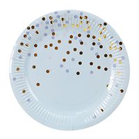 Geeklife Gold Paper Party Plates , Metallic Gold Polka Dot 9 inch Paper Dessert Plates , Blue Elegant Decorative Plates Set , 20 count