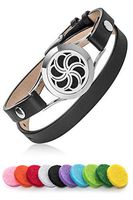 Premium Aromatherapy Essential Oil Diffuser Bracelet For Women | Stylish & Elegant Windmill Pendant & Luxurious Black Leather Strap | Perfect Gift Idea | Includes 10 X Colorful Oils Pads & Tweezers