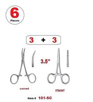 6 Pcs 3.5" Hemostat (Mosquito Forceps) Straight & Curved Stainless Steel