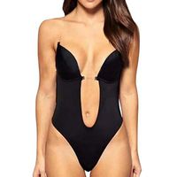 SUGEER Women's Plunging V-Neck Clear Straps Backless Shaping Control Corset Shapeware One-Piece Corset Bra Underwear Black