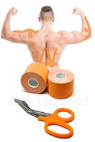 ASA Techmed Sport Orange Kinesiology Tape with Free Matching Shear - 16.5 ft Uncut Roll - Best Pain Relief Adhesive for Muscles, Shin Splints, Knee & Shoulder - 24/7 Waterproof Therapeutic Aid