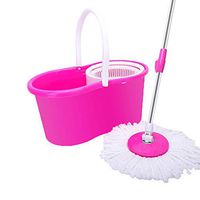 Mecor Spin Mop Bucket System-Microfiber Spinning Mop w/Bucket, 2 Microfiber Mop Heads-Rotating 360 Degree, Adjustable Handle-for Home Cleaning, Bathroom Equipment-Pink