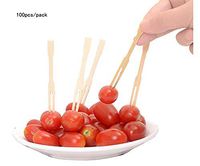 200PCS 3.5inch Premium Natural Bamboo Wood Picks Skewers Mini Two-Prong Forks for Party Buffet Catering Cocktail