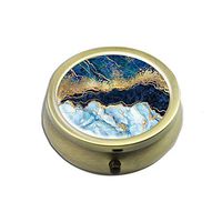 Pill Case - Cheliz Compact 3 Compartment Medicine Case, Pill Box for Pocket or Purse (Blue Gold Marble)