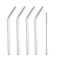 Janspeed Stainless Steel Drinking Straws,Set of 4 Multicolor,or Set of 4 Sliver,Free with One Cleaning Brush Per Set (Sliver)