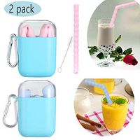 Big Size Reusable Silicone Collapsible Straws - Portable Drinking Straw with Carrying Case and Cleaning Brush, BPA Free (pink&blue)