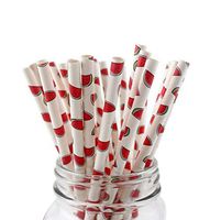 50-Pack Biodegradable Paper Drinking Straws for Party Supplies Bridal/Baby Shower Wedding Decorations, Bulk Paper Straws for Juices, Shakes, Smoothies, Watermelon Theme