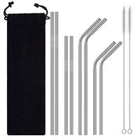 8 Reusable Stainless Steel Straws with Storage Bag, 2 Cleaning Brush, Eco Friendly Extra Long Metal Straws Drinking for 20 24 30 oz,Tumblers Dishwasher Safe (Silver, Multiple Sizes)